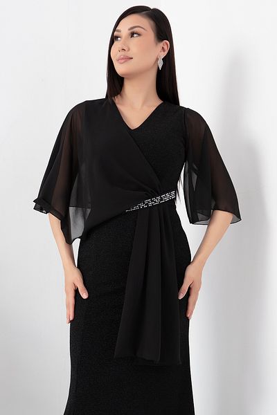 PULLIMM Stone Detailed V-Neck Chiffon Evening Dress - AP-075