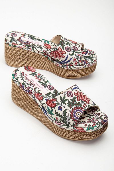 Lanina Straw Patterned Women's Wedge Heel Slippers