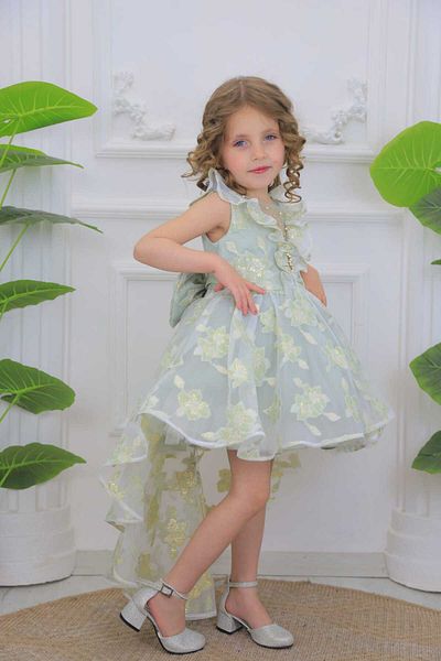 MİSS RAİN Rochie de seară pentru fetiță, scurtă și lungă la spate, cu model de flori cu detalii în piatră