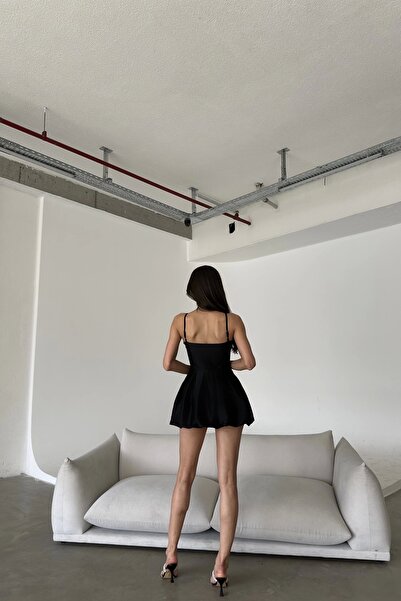 Eka Rochie mini din satin negru cu pantaloni scurți cu balon, damă, 1026-221509