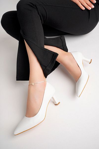 Deripabuc Genuine Leather White Women's Leather Heeled Shoes Trc-92280