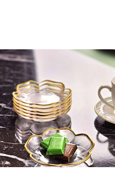 İnova Home Decor Selin Mini Glass Snack Bowl-Teapot Set - 6 Pieces, Gold Detailed