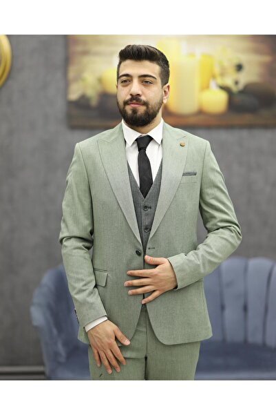 Carutte 195 SLİMFİT YELEKLİ TAKIM ELBİSE(YEŞİL)