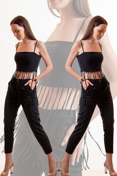 Laranor Στράπλες Μαύρη Φούντα Μπλούζα - Crop Top