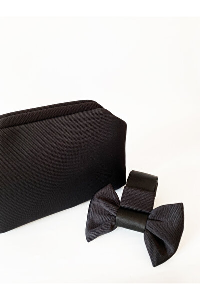 HEYBE'S Women's Black Bow Detailed Detachable Handle Shoulder and Hand Bag