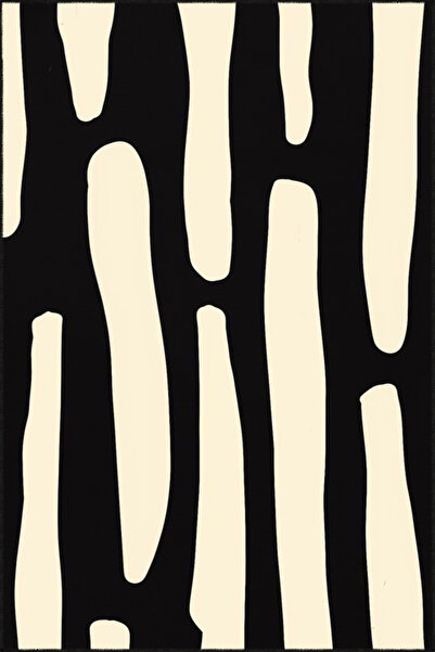 Rugs Modern Halı Siyah Krem Modern Desenli Dokuma Taban ve Yıkanabilir Halı m...