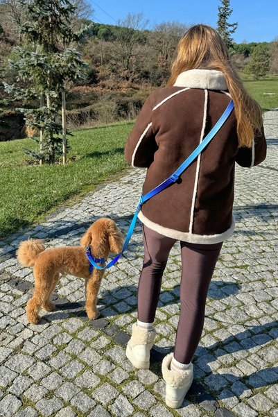 JesPawty Mavi-Lacivert Çift Renk Hands Free - Eller Serbest Gezdirme Kayışı