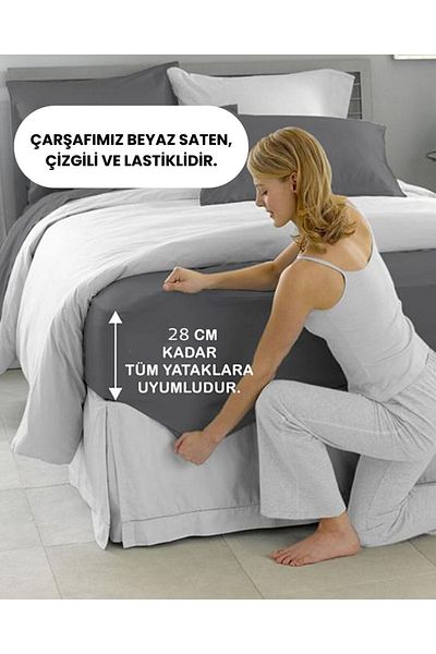 BESTİNA GOLD Striped Cotton Satin Fitted Sheet Double Hotel Bedding