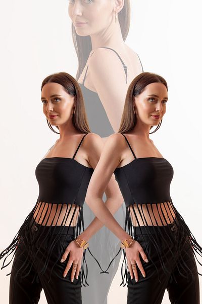 Laranor Στράπλες Μαύρη Φούντα Μπλούζα - Crop Top
