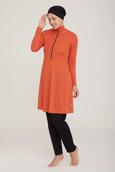 MEBA Μαγιό Hijab Lycra με μισό φερμουάρ, πλήρως κλειστό μαύρο πλακίδιο, μονόχρωμο