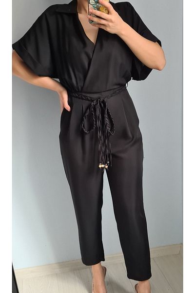 Ece Kahraman Belted Black Jumpsuit