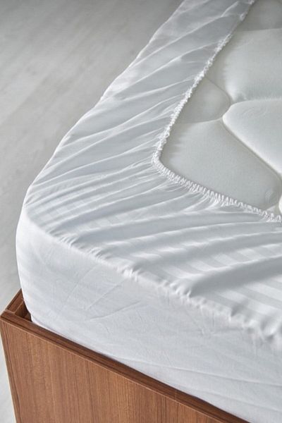 BESTİNA GOLD Striped Cotton Satin Fitted Sheet Double Hotel Bedding