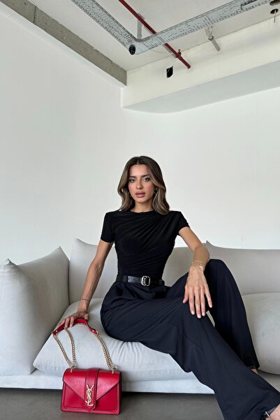 Eka Women's Black Gathered Blouse - EKA-0679-12244