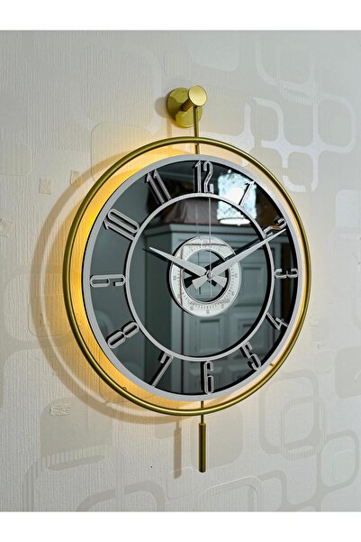 Pey Aksesuar Metal Camlı Duvar Saati Işıklı Gerçek Cam Duvar Saati Modern Tas...