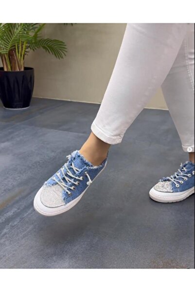 DİVA Diva Mavi Taşlı Kot Kumaş Kadın Günlük Ayakkabı