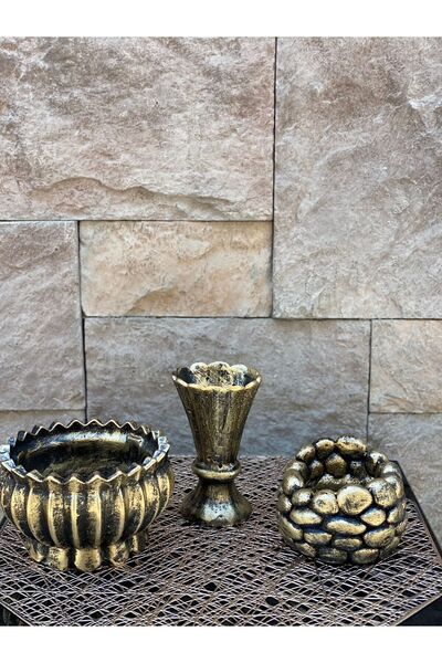 Peramari Χρυσό Μαύρο Αντίκα - Διακοσμητικό Σετ Τριών Βάζων από Πολυεστέρα