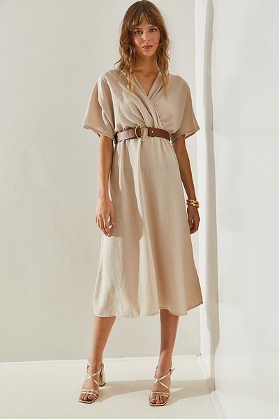 Bianco Lucci Double Breasted Collar Women's Dress with Mobile Belt - 4929 Model60251392