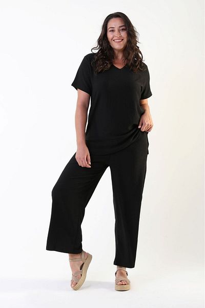 wear treasure بدلة نسائية سوداء بمقاس كبير من القماش الملتوي وطويلة مكونة من قطعتين