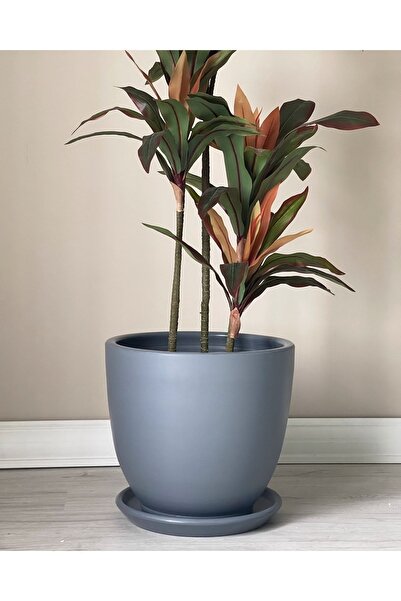 odka 10litre Saksı Tabaklı Çap: 25cmx Yükseklik: 23cm Koyu Füme