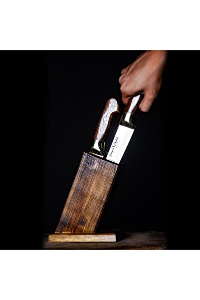Yatağan Zeybek Altın Serisi - Özel Yatağan El Yapımı 4 Bıçaklı Ve Kütüklü (standlı) 5 Parça Et Mutfak Bıçağı Seti