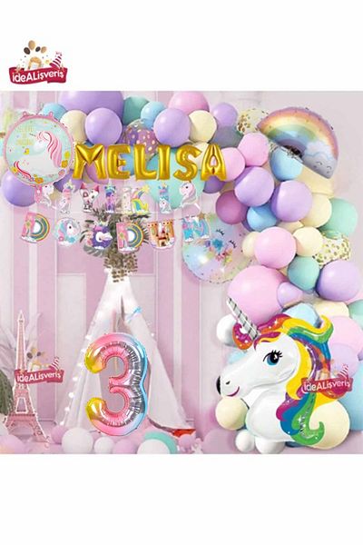 Bkmc Μονόκερος με θέμα 6 χρυσά γράμματα Macaron Balloon - Στολίδι για πάρτι γενεθλίων