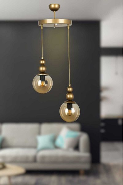 BSA LIGHTING Billur 2-Piece Modern Chandelier - Antique Painted Pendant Lamp (HONEY GLASS)