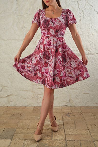 CrazyShopping Γυναικείο Μίνι Φόρεμα Sublimated Printed - Πλισέ μπροστά