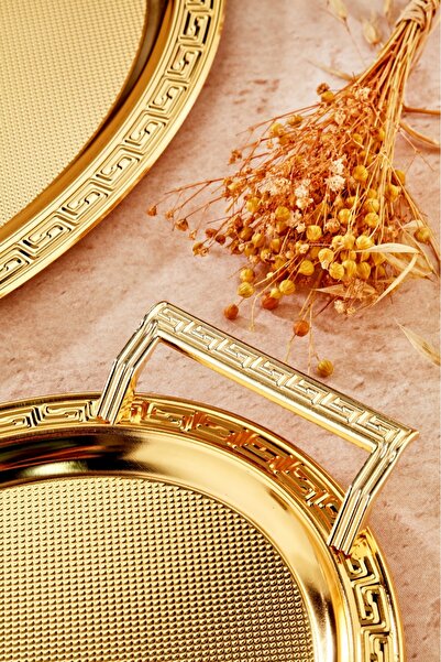 Cooker Özel Lüx Oval Paslanmaz Çelik Gold Tepsi (BÜYÜK BOY)