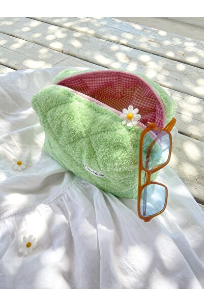 Punchiess Ментово зелена чантичка за грим с кърпа, супер размер