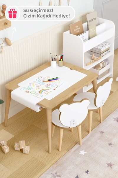 OBİ Atölye Ahşap Oyun Aktivite Masası 2 Sandalyeli Suya Karşı Dayanıklı Çocuk...