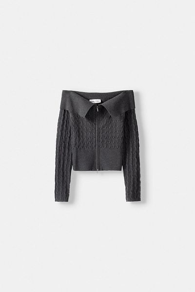 Bershka Open Shoulder Cardigan with Zippered Hair Braid