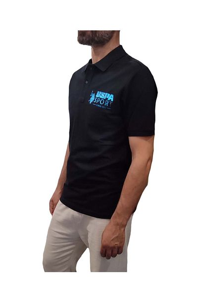 U.S. Polo Assn. Tricou XXL albastru cu imprimeu neon U.S.Polo cu detaliu la piept și la spate - ST07533