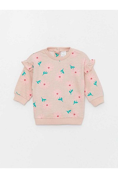 LC Waikiki Lcw Crew Neck Long Sleeve Printed Baby Girl Sweatshirt and Leggings 2 Pieces Set