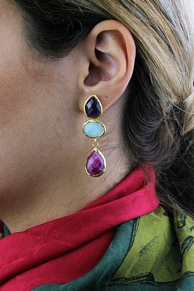 Feyz Tasarım Amazonite Ruby Amethyst Special Design Earrings