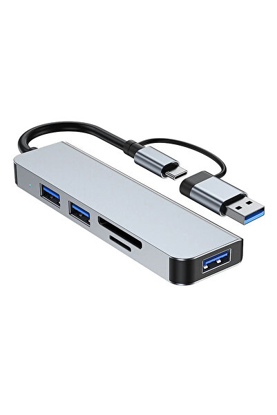 Soillium 7IN1 Type-C To USB 3.0 Sd Tf Pd Kart Okuyucu Çevirici Dönüştürücü Taşınabilir OTG Adaptör