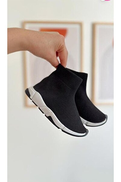EXTRA SHOT Children's Black/White Sock Style Sneakers