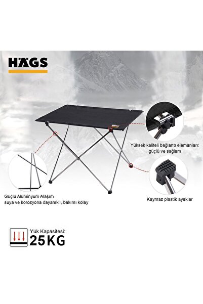 HAEGS Ultralight Katlanır Kamp Sehpası, Piknik, Bbq, Balıkçılık, Avcılık, Plaj Masa Orta Boy Siyah