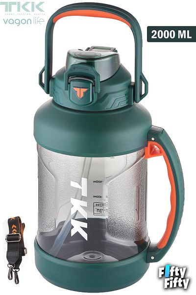 Vagonlife Tkk 2000 ml Single Lid Dual Use with Straw/Comfortable Drinking Tritan Water Flask-Fftkk1028-2000Ml