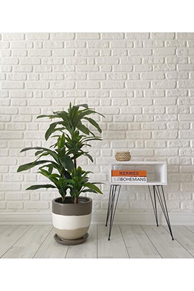 odka 10litre Saksı Tabaklı Çap: 25cmx Yükseklik: 23cm Vizon-beyaz-taş Renk