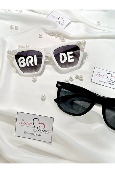 LoveStore Special Design Pearled Feather Sunglasses for Bride and Groom - Written Sunglasses Shooting Accessory