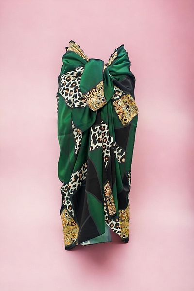 pistore Green Leopard Patterned Long Pareo Satin No-Show Women's Beach Dress New Season