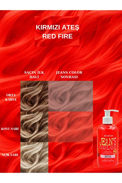 jeans color Amonyaksız Kırmızı Ateş Renkli Saç Boyası 250 Ml Kokusuz Su Bazlı Red Fire Hair Dye