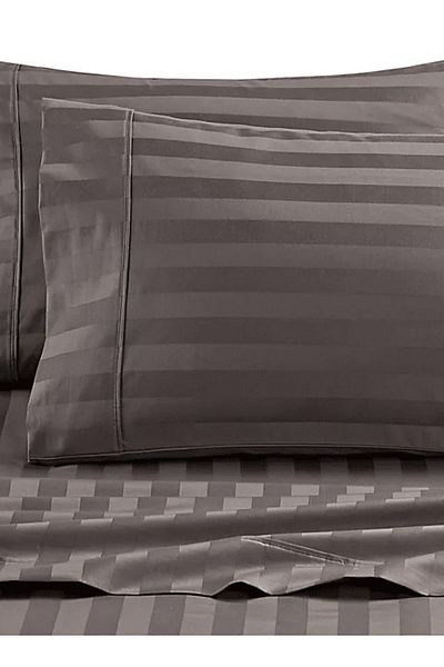 Orange Bed & Bath طقم ملايات فندقية مخططة قطن كينج 4 قطع 500 غرزة رمادي غامق