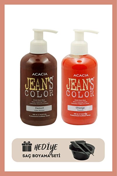 jeans color Amonyaksız Gün Batımı + Turuncu Renkli Saç Boyası 250 ml Saç Boya...