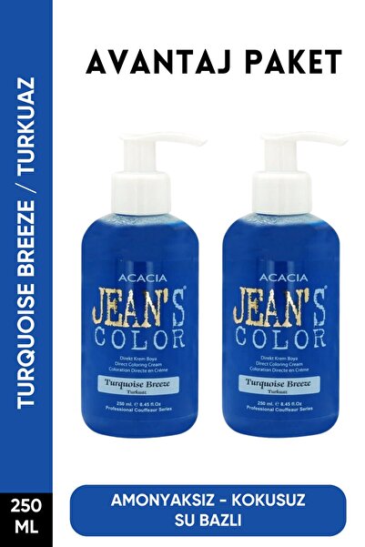 jeans color Amonyaksız Turkuaz Renkli Saç Boyası 250 Ml x2 Adet Kokusuz Su Ba...