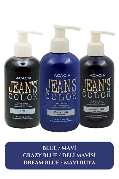 jeans color Amonyaksız Mavi + Deli Mavisi + Mavi Rüya Renkli Saç Boyası Seti 250 ML