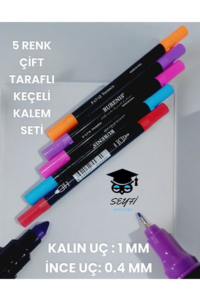 SEYFİKİRTASİYE Double Sided Fine and Thick Tip 1mm and 0.4mm Felt Tip Pen Set