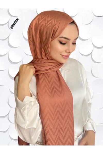 ŞahTan Zigzag Pattern Caramel Cotton Jacquard Shawl