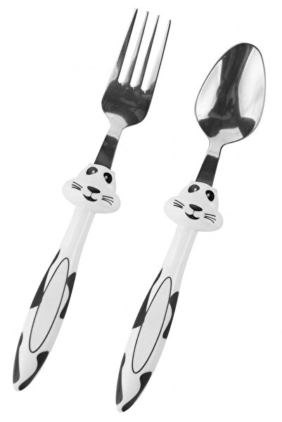 Baroness Hayvan Figürlü Bebek Mama Çatal Kaşık Seti 2 Li - Beyaz