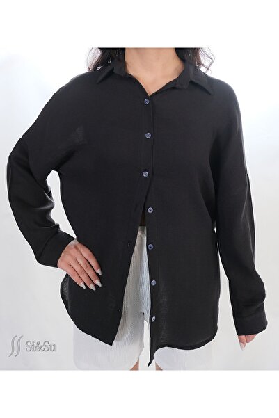 Si&Su Müslin Kumaş Kadın Rahat Kesim, Oversize,Salaş Gömlek